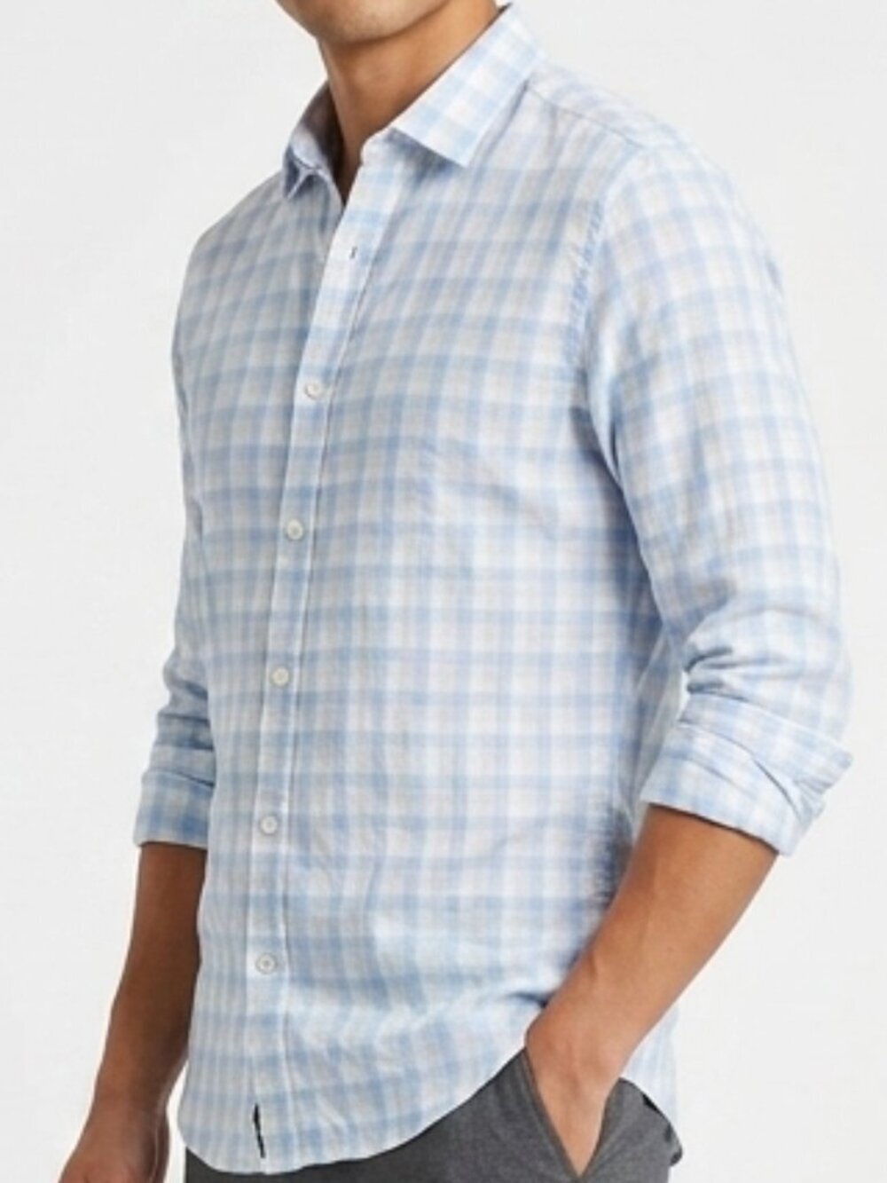 CROSBY & HOWARD Plaid Button Down Shirt Blue Gray Medium